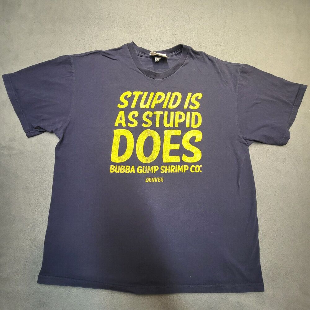 Bubba Gump Shirt Mens XL Blue Short Sleeve Forrest Stupid Is As Stupid Does